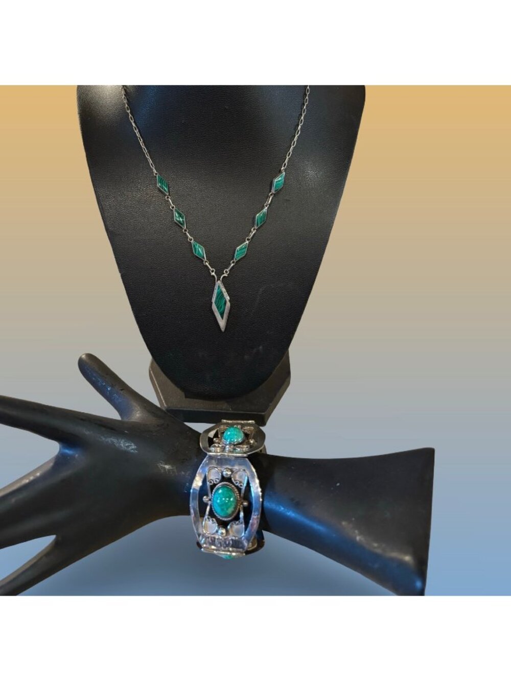 Authentic Sign Taxco Sterling Silver Turquoise Large Link Bracelet & Necklace